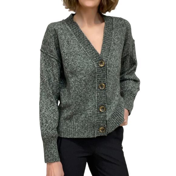 Mystree Button Front Cardigan S S New Heather Green Relaxed Fit Sweater - Picture 2 of 10